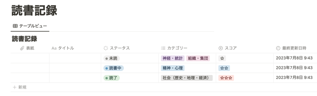 これまで説明した手順でNotionで作成できた読書記録